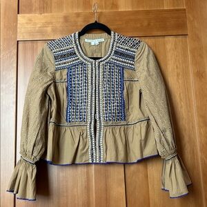 Veronica Beard Embellished Tan and Blue Jacket